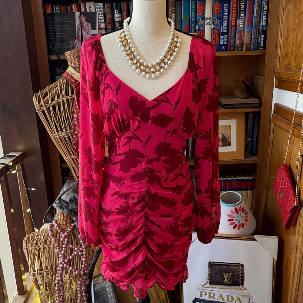 Lush Chiffon rouched mini dress Raspberry Red Size M